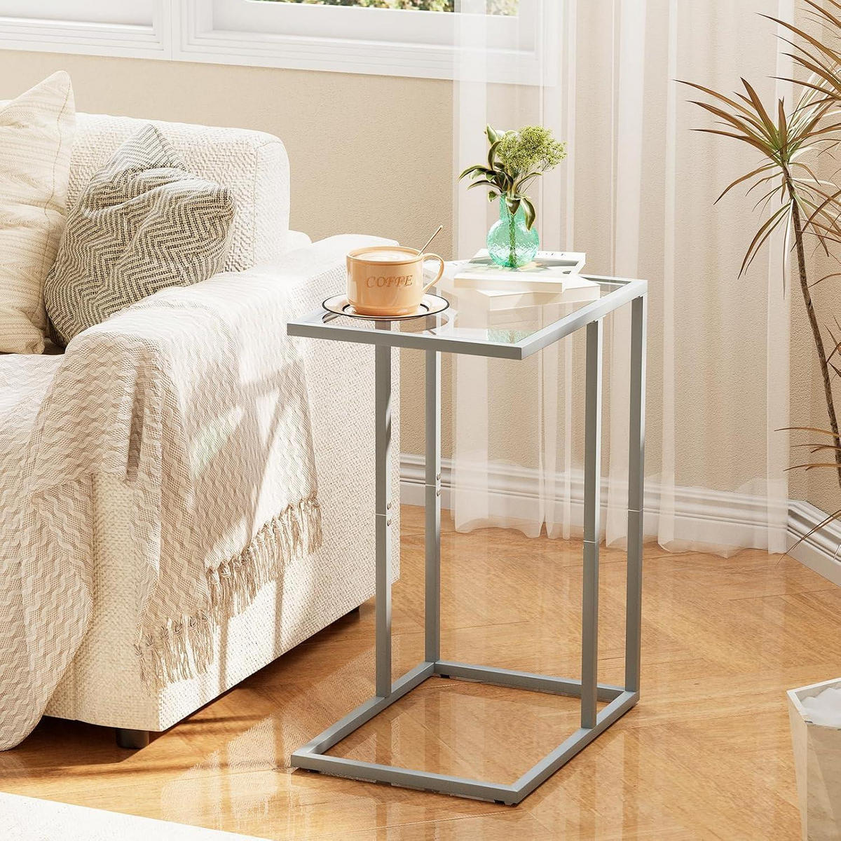 BEISTELLTISCH C-Form Glas Grau - Grau, Glas (30/40/60cm)