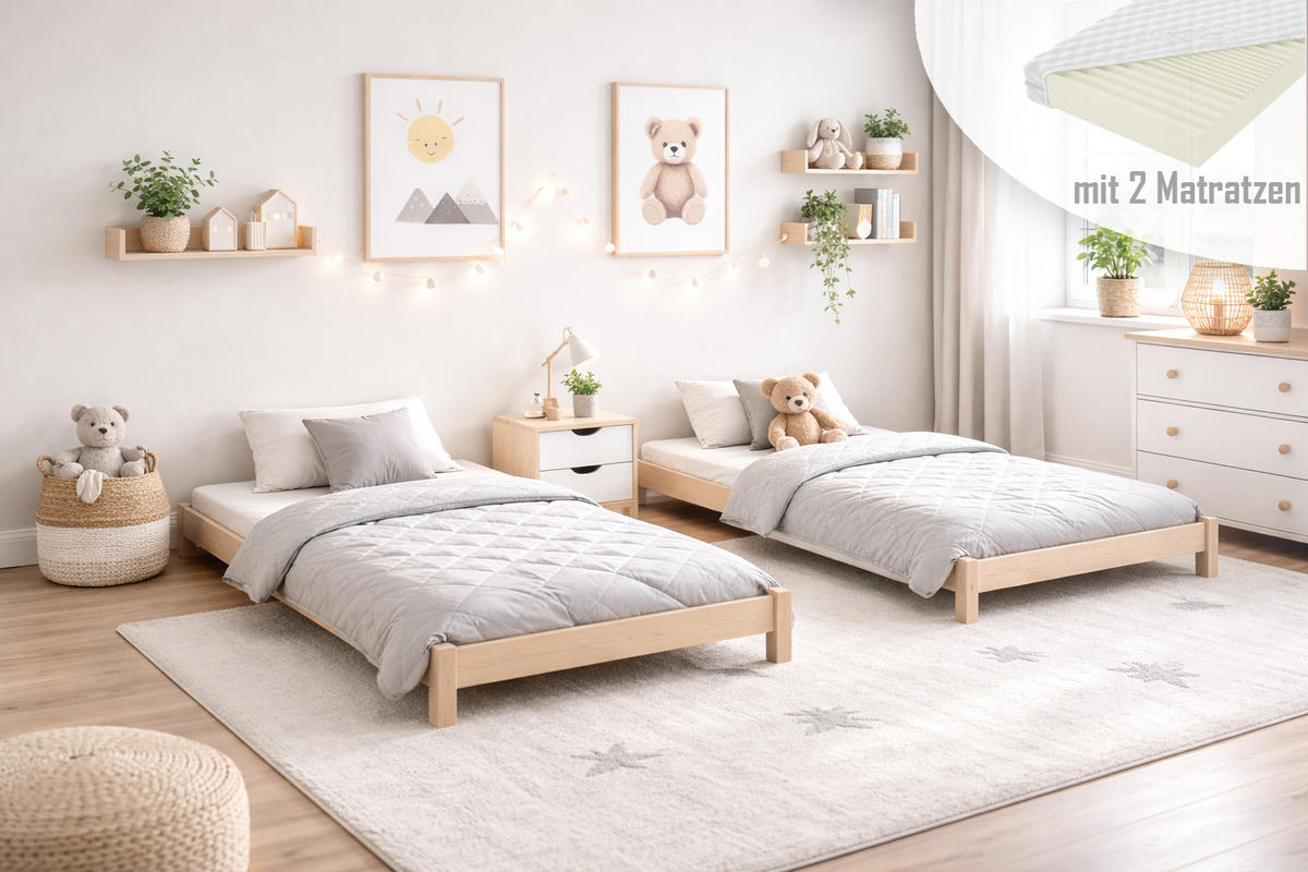 STAPELBETTEN 2-er Set Sendi 180x90 sonoma mit Matratzen - Naturfarben, Holzwerkstoff - LUKDOM