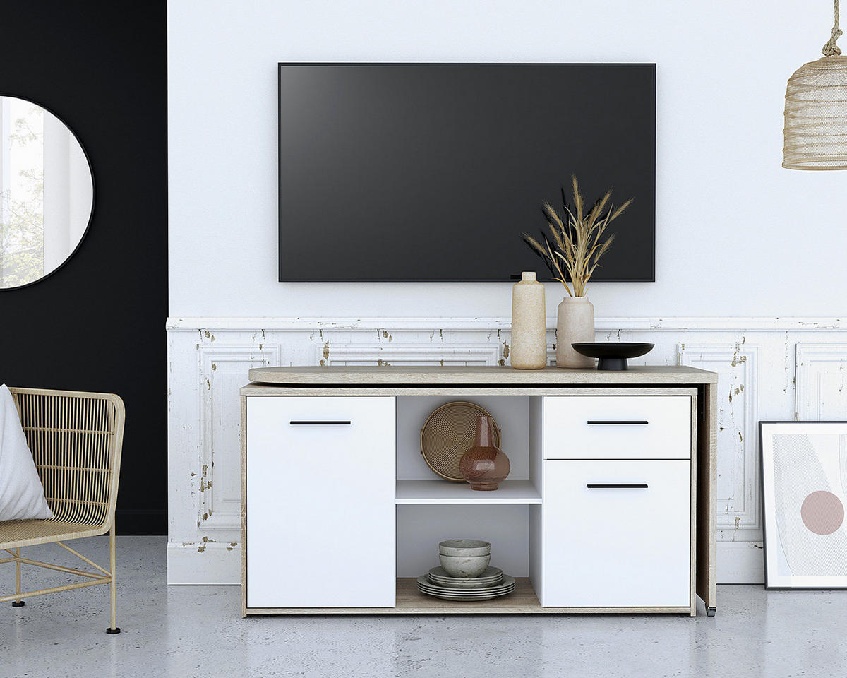 ECKSCHREIBTISCH - Weiß / Eiche Sonoma Dekor - Eichefarben/Weiß, Holzwerkstoff (50/144/74cm) - home24