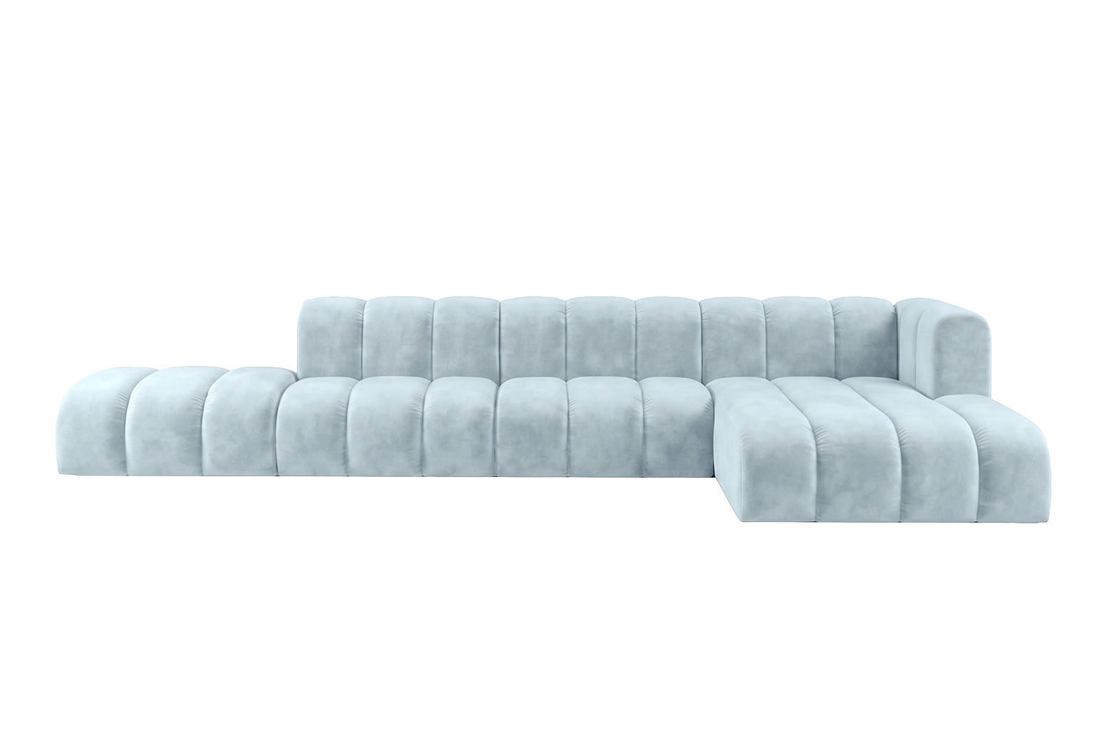 ECKSOFA Modulares In L-Form Mit Hocker, Velvet-Stoff Riviera, Babyblau, Rechts, GRAND - Hellblau, Holz (386/179cm) - Kaiser Möbel
