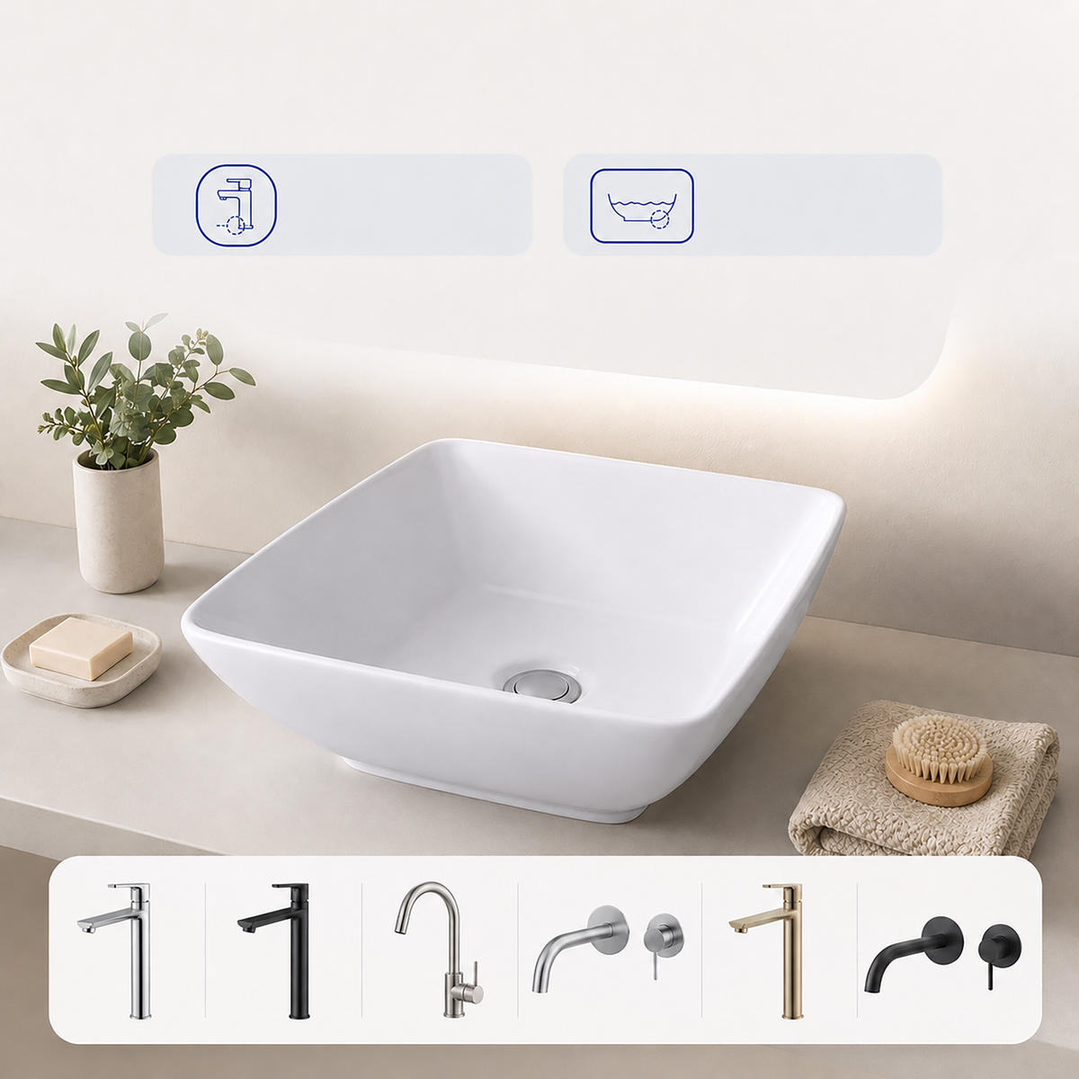 UMYVADLO Bílé keramika bez otvoru pro baterii - bílá, keramika (41.5/13/41.5cm) - Relaxdays