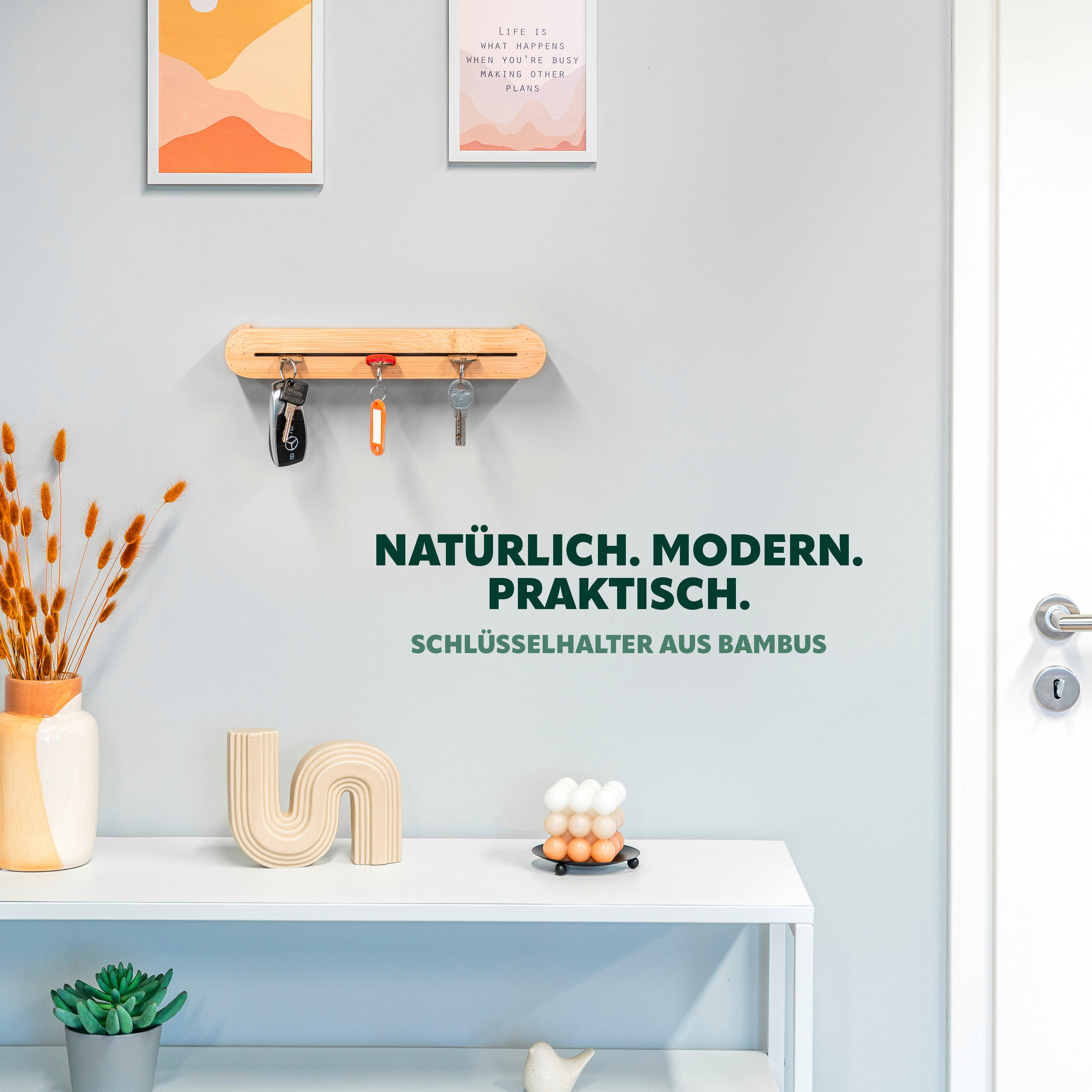 SCHLÜSSELBRETT, Bambus - Braun, Holz (29.5/5/5cm) - eluno