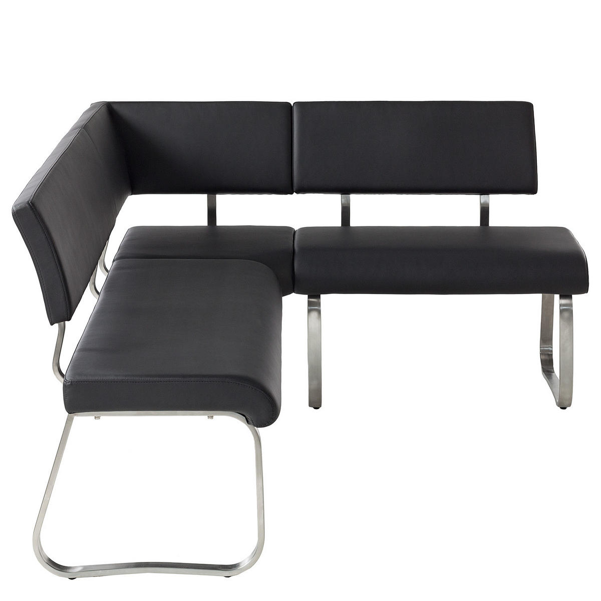 ECKBANK - Kunstleder / Edelstahl - Schwarz / Edelstahl - Edelstahlfarben/Schwarz, Kunststoff/Metall (200/86/150cm) - home24