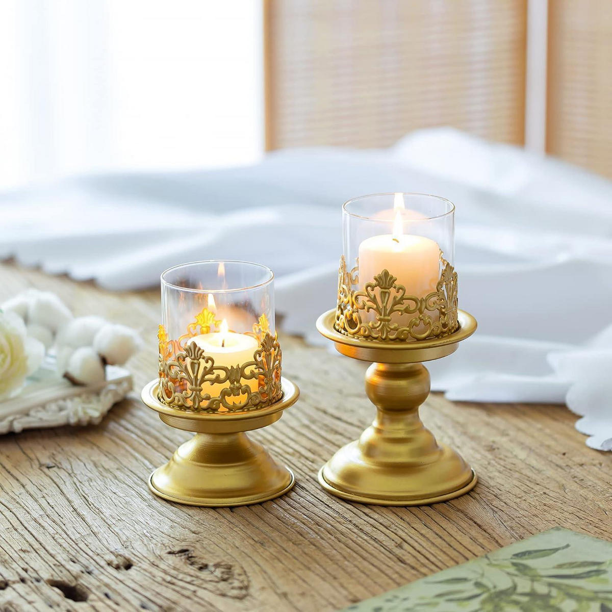 KERZENSTÄNDER 2-teiliges Set Gold Metall mit Glas - Goldfarben, Metall (11.5/20.5/11.5cm)
