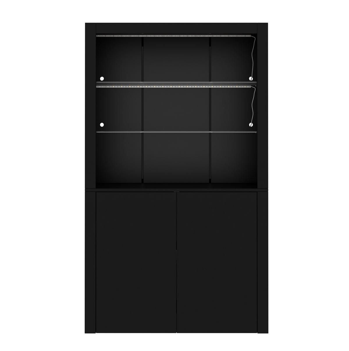 VITRINE 100/35/170 cm mit LED-Beleuchtung, Hochglanzfront und 2 Türen, Schwarz - Schwarz, Holzwerkstoff (100/170/35cm) - Redom