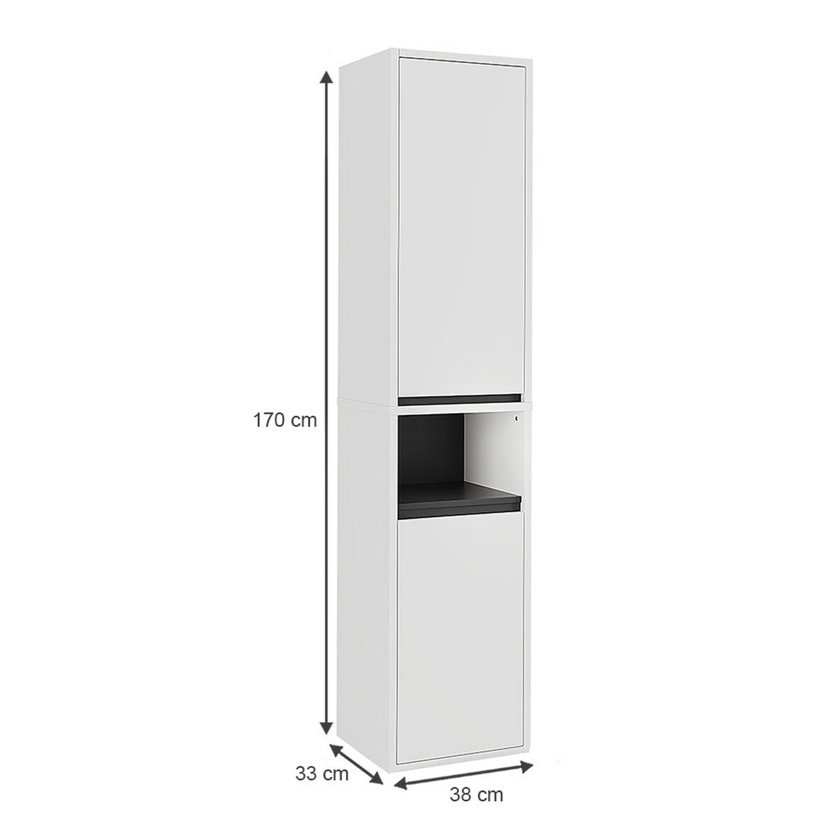 HOCHSCHRANK Viola Weiß/Grau 38 x 170 cm mit 2 Türen - Weiß/Grau, Holzwerkstoff (38/170/33cm) - Vicco