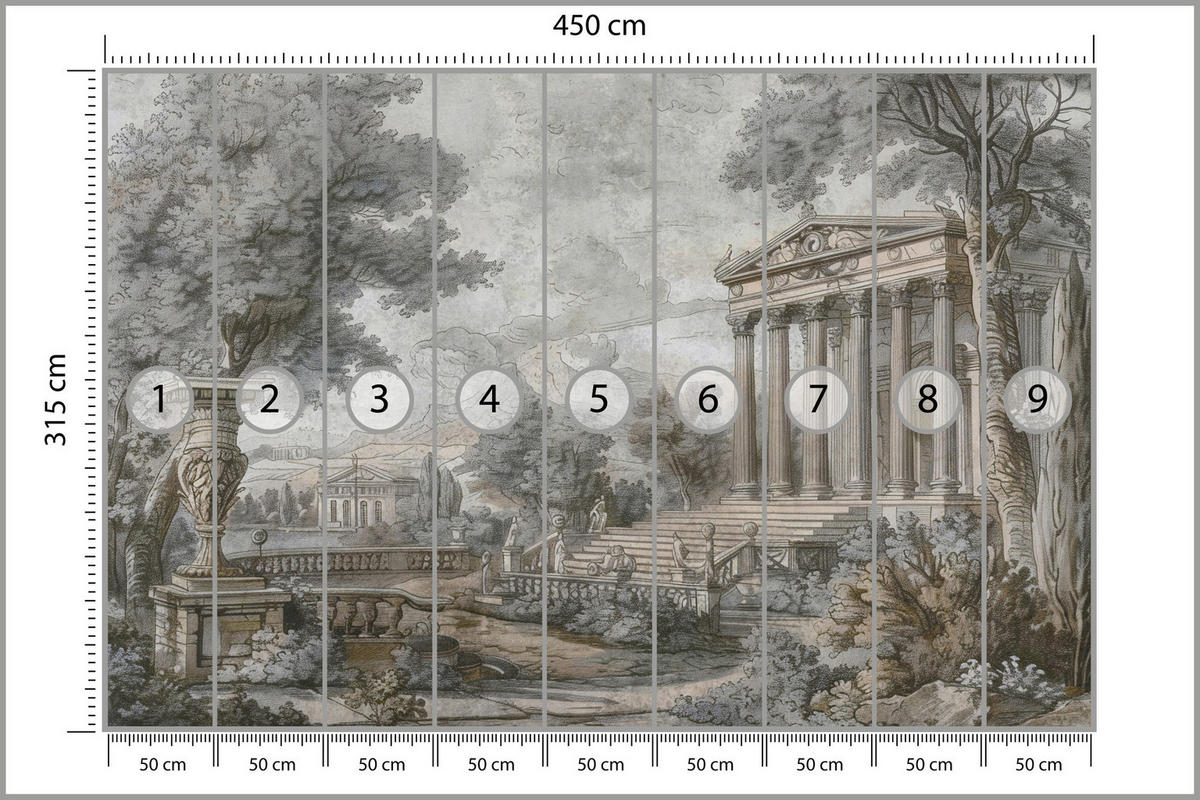 FOTOTAPETE Antike Architektur Bäume Landschaft 450x315 - Beige/Braun, Papier (450/315cm) - Muralo