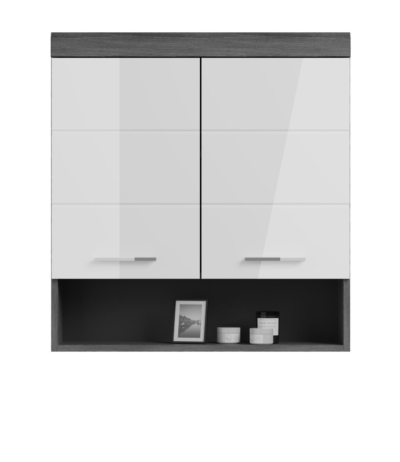 HÄNGESCHRANK weiß Hochglanz, grau 74 cm, Badschrank 2-türig - Chromfarben/Weiß Hochglanz, Holzwerkstoff/Kunststoff (74/79/24cm) - Inn.Furn