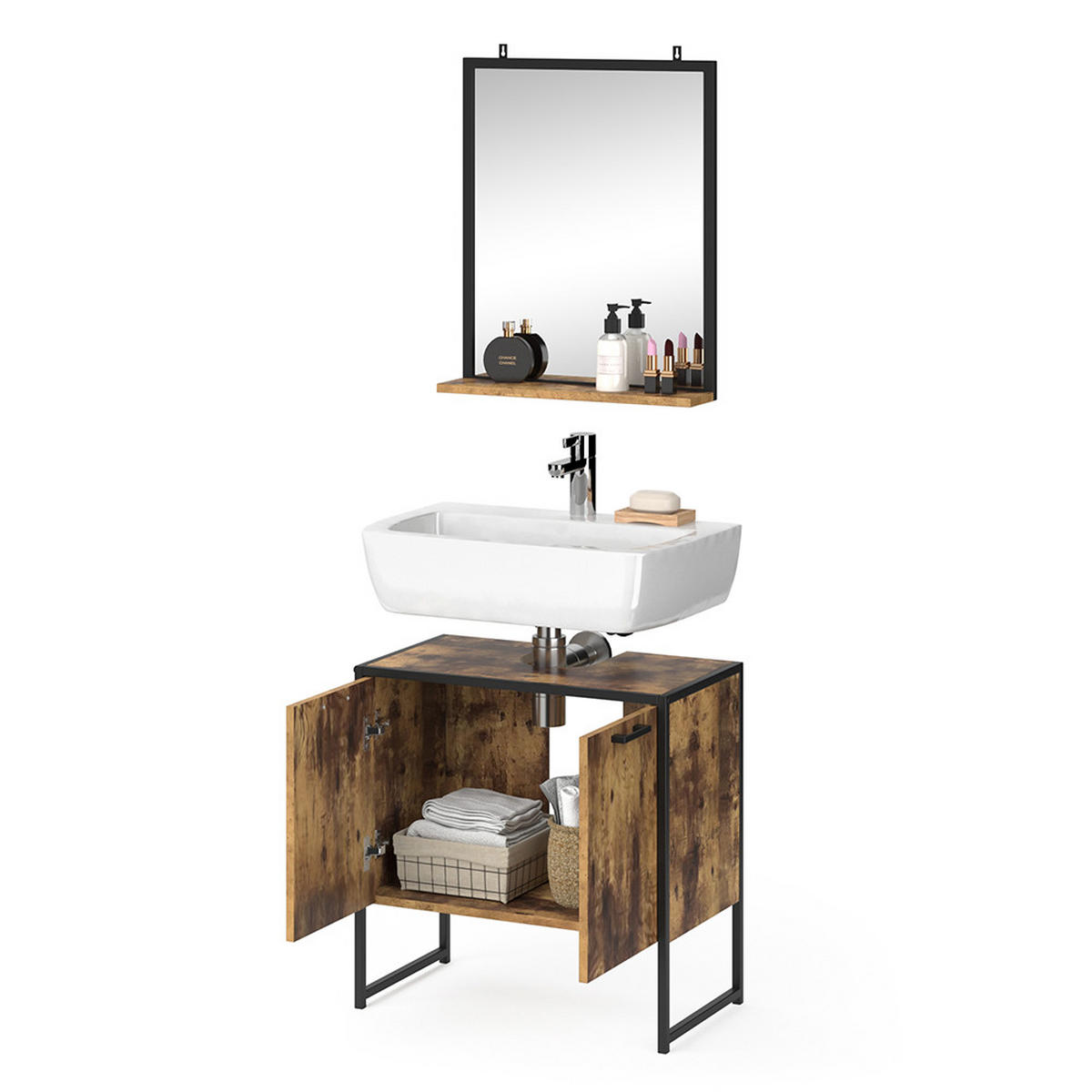 BADMÖBEL-SET Fyrk Antikholz 2 Teile - Alteiche/Schwarz, Holzwerkstoff (60/60/33cm) - Vicco