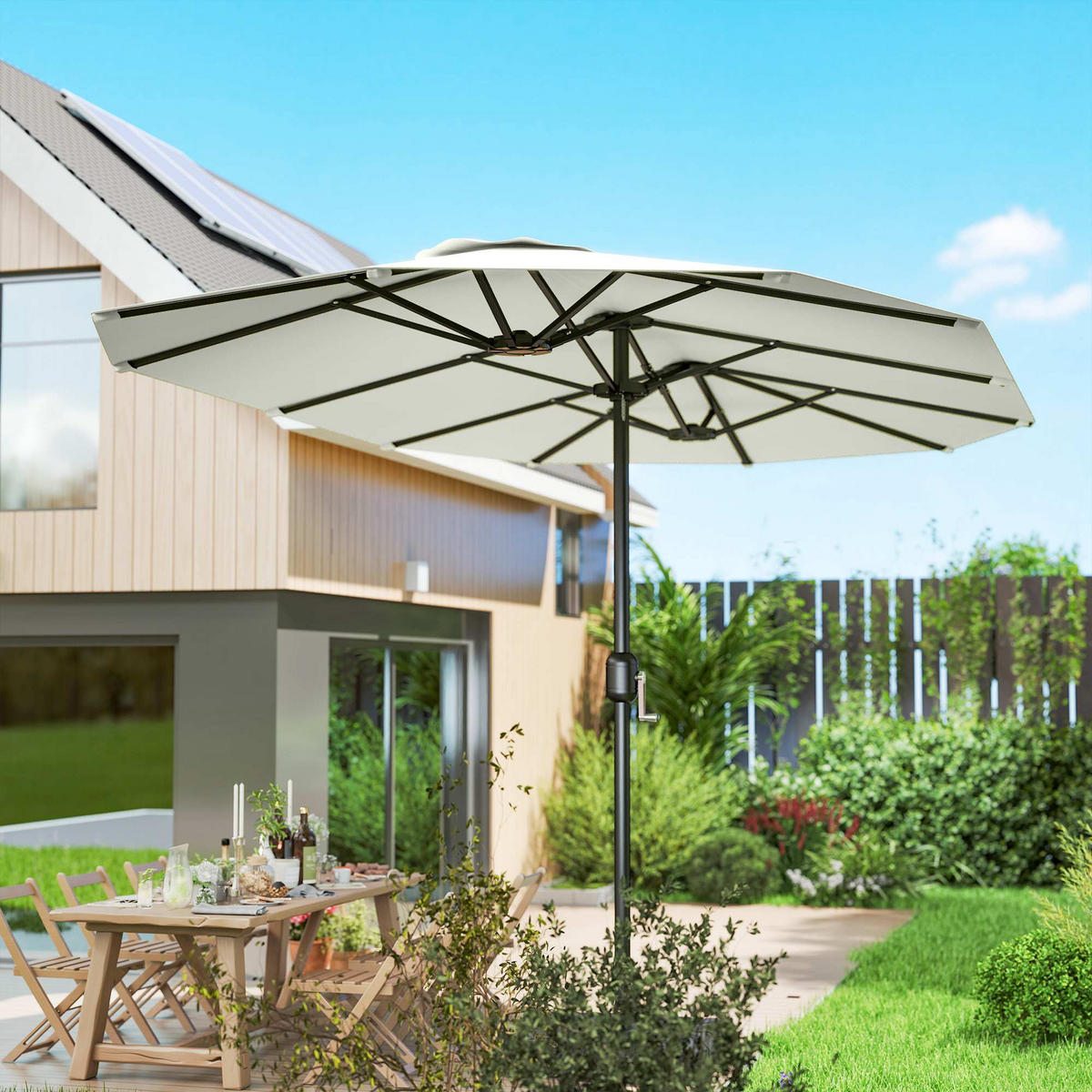 DOPPELSONNENSCHIRM 460 cm DE-11605 mit Kurbel & UV50+ Creme - Creme, Metall (266/459cm) - ComfortXL