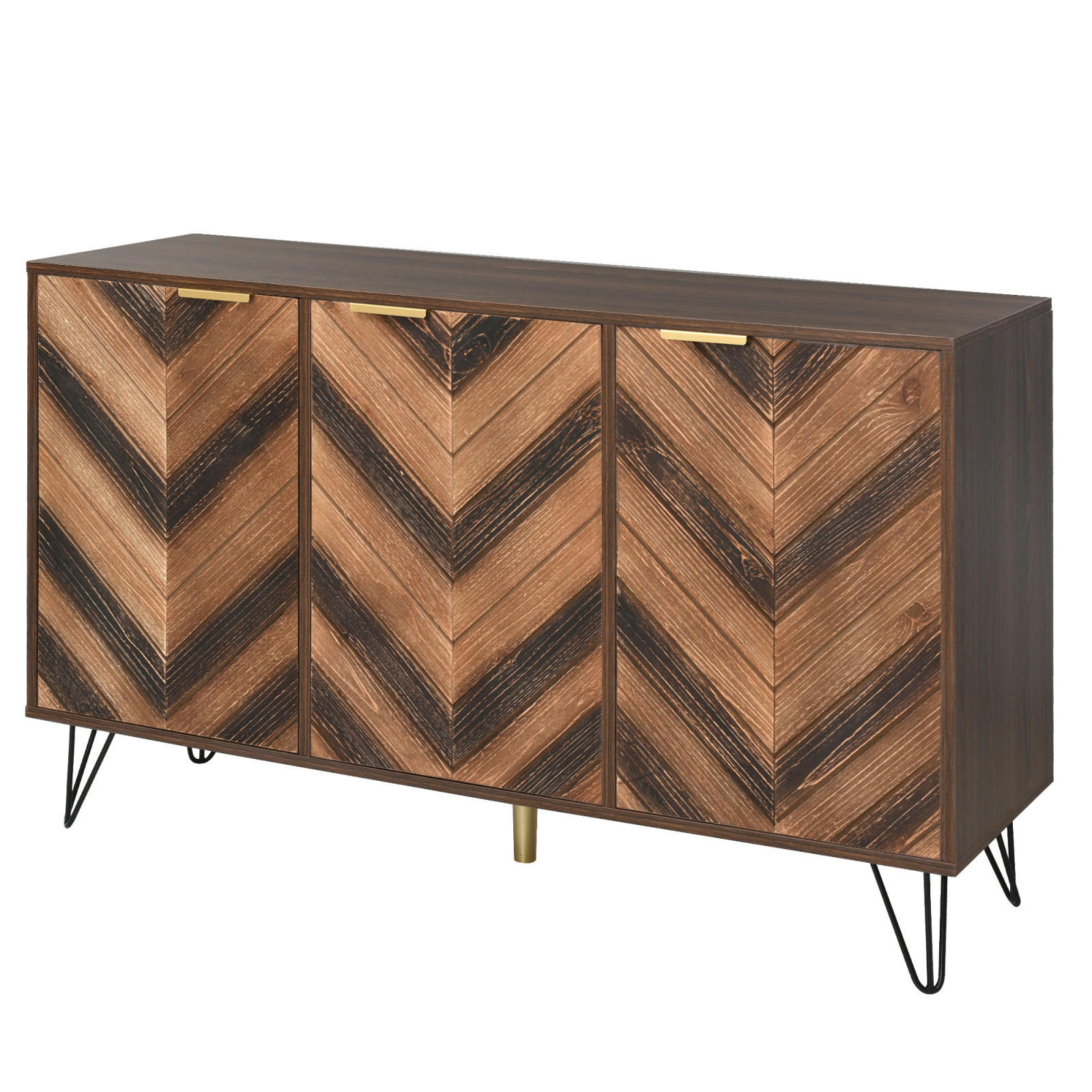 SIDEBOARD 3 Türen, 6 Fächer, Holzfront, für Küche - Kastanienfarben, Holz (120/76/38cm)