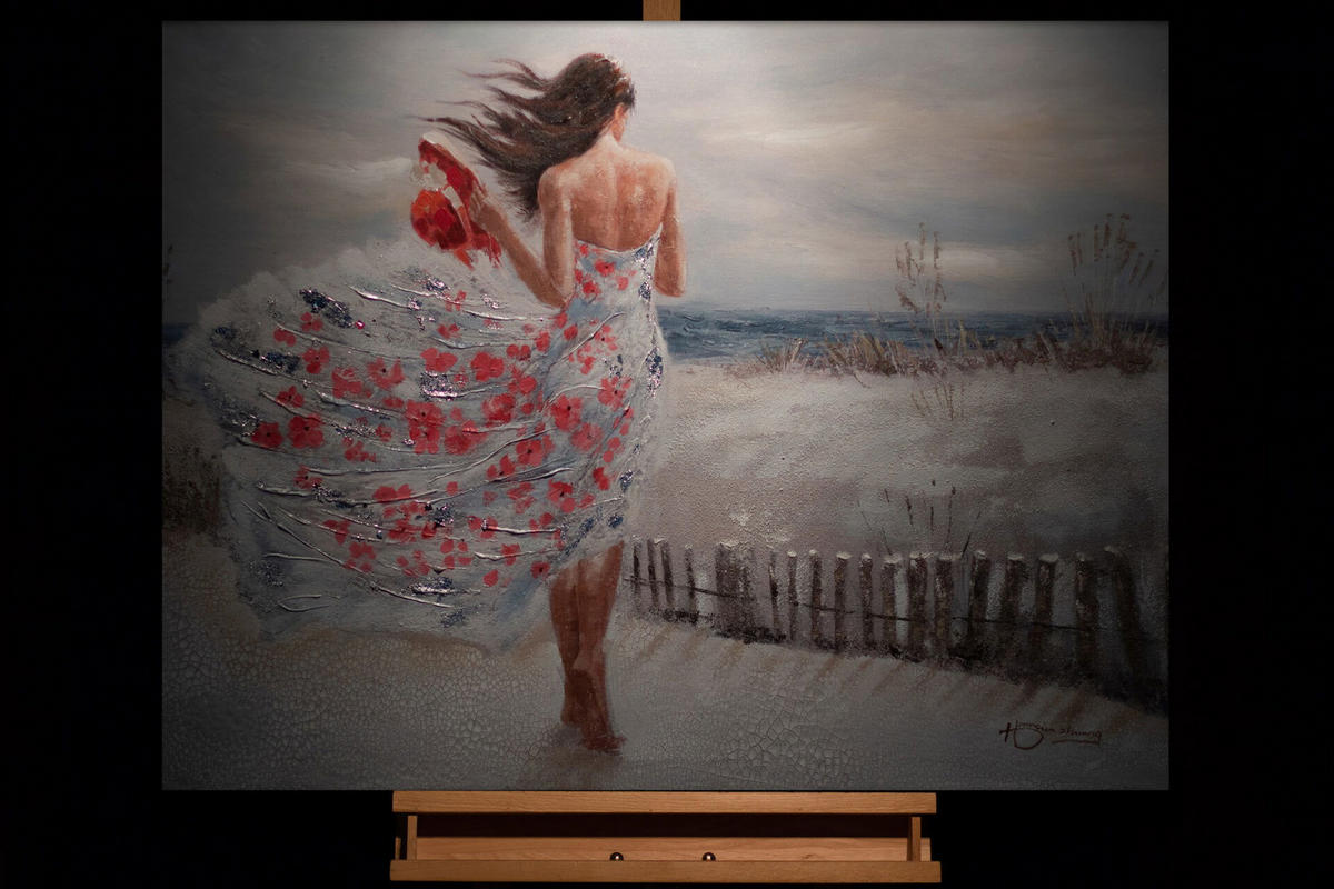 ACRYLBILD HANDGEMALT 100/70 cm - Weiß/Braun, Holz/Textil (1.9/70cm) - KUNSTLOFT