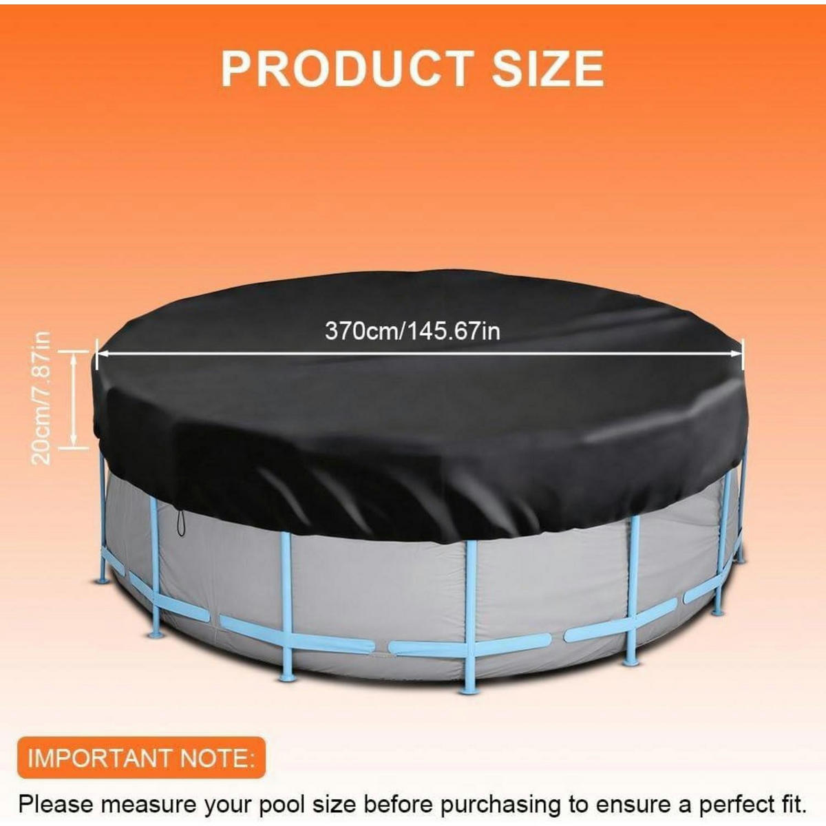 POOLABDECKUNG rund 370 cm wasserdicht UV-beständig - Schwarz, Textil (370/370cm)