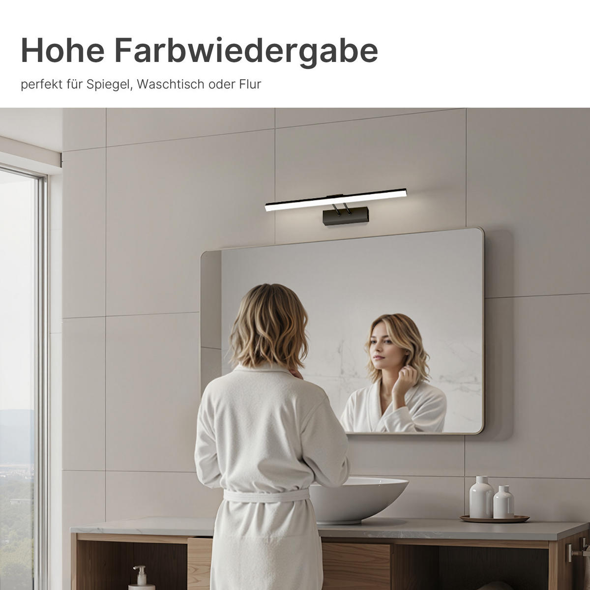 SPIEGELLEUCHTE LED Schwarz 6500K 40/16/4 cm - Schwarz, Kunststoff (4/40/16cm) - EMKE