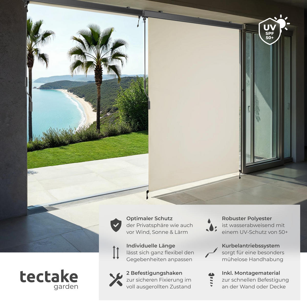 SENKRECHTMARKISE Eloise, inkl. Wandhaltern, beige - Beige, Textil (120/250cm) - tectake