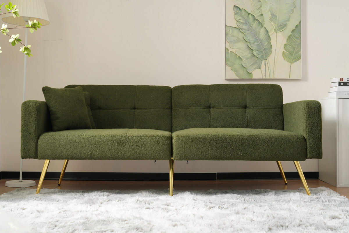 SCHLAFSOFA mit Bettfunktion und seitlichen Aufbewahrungstaschen Lammwolle Antikgrün 175/64/72 cm - Grün, Kunststoff (175/72/64cm) - OKWISH
