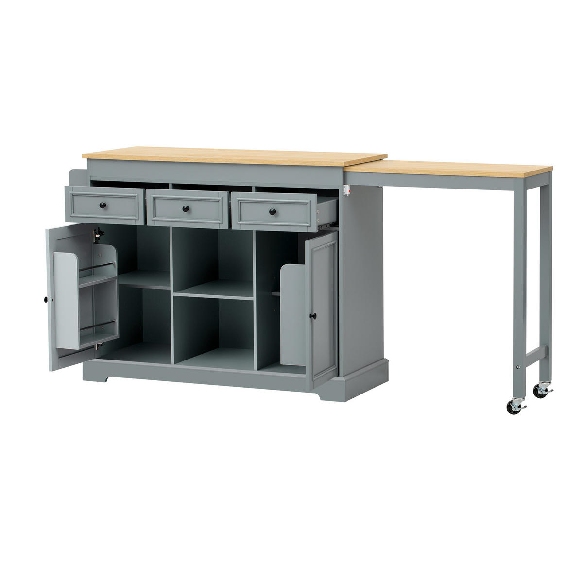 KÜCHENINSEL DE-41134 112-188/45/92 cm mit seitlich ausziehbarer Arbeitsplatte Grau - Grau, Holzwerkstoff (124.3/92/45cm) - ComfortXL