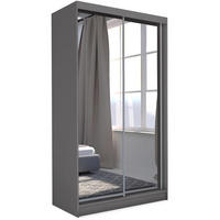 SCHWEBETÜRENSCHRANK Debra 120/216/61 graphit mit Spiegel - Graphitfarben, Holzwerkstoff (120/216/61cm) - Beautysofa