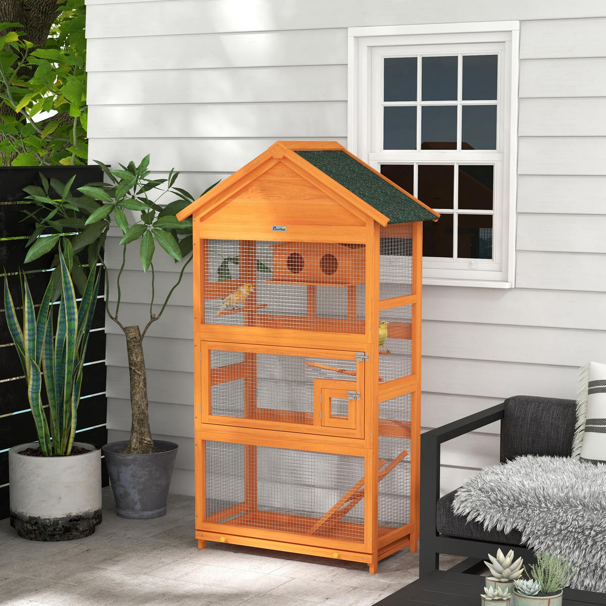 VOGELHAUS DE-17824 mit Spielbereich & wasserdichtem Dach Orange - Orange, Holz (52/171/92cm) - ComfortXL