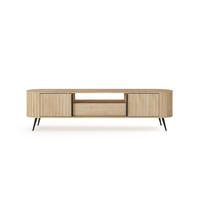 TV-LOWBOARD LOVI 196 cm Eiche Cremona - mit Riffel-Front und Schiebetüren - Eichefarben/Schwarz, Holz/Holzwerkstoff (196/51/40cm) - Ravio