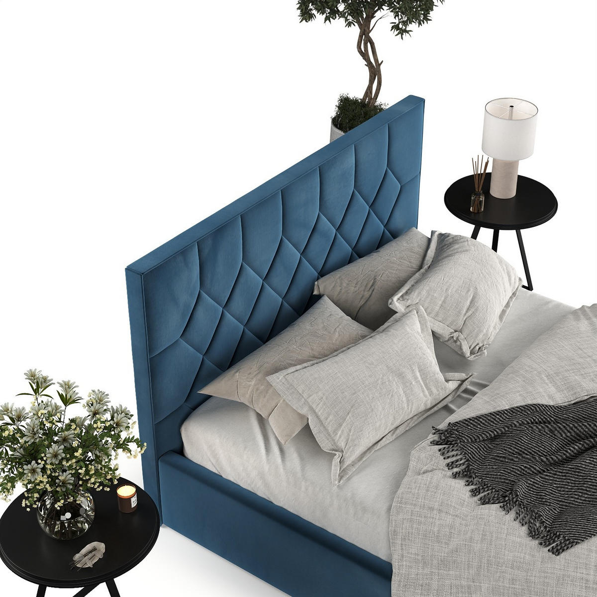 POLSTERBETT Brisa 180/200 cm Dunkelblau im Kronos Stoff - Schwarz/Naturfarben, Holz/Holzwerkstoff (180/200cm) - AltaBeds