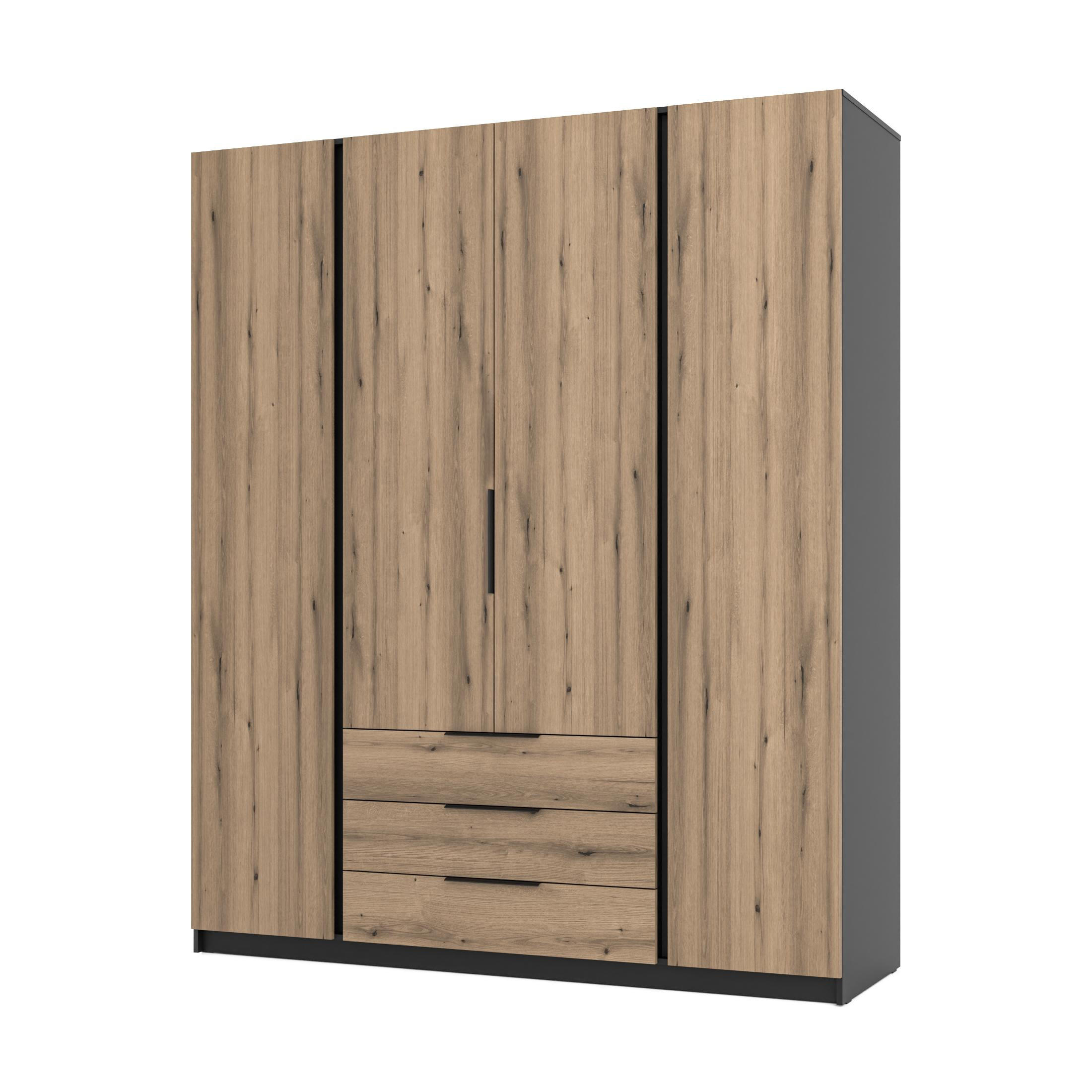 AX Living Kleiderschrank Schwarz, Eiche 200x239x61.9 cm
