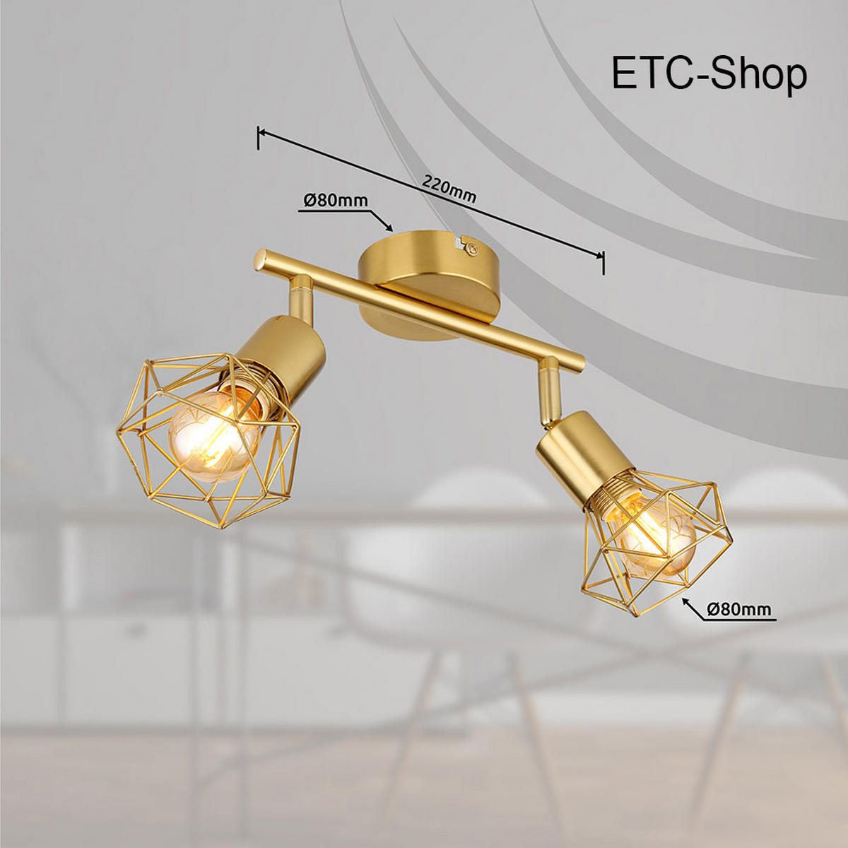 DECKENLEUCHTE Gitter Gold bewegliche Spots - Goldfarben, Metall (22/8/19cm) - Globo Lighting