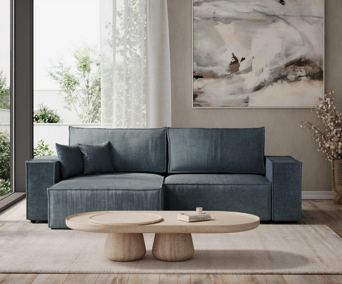 ECKSOFA CAVO mit Schlaffunktion Blau im Wind Stoff - Blau/Schwarz, Holz/Holzwerkstoff (255/148cm) - AltaBeds