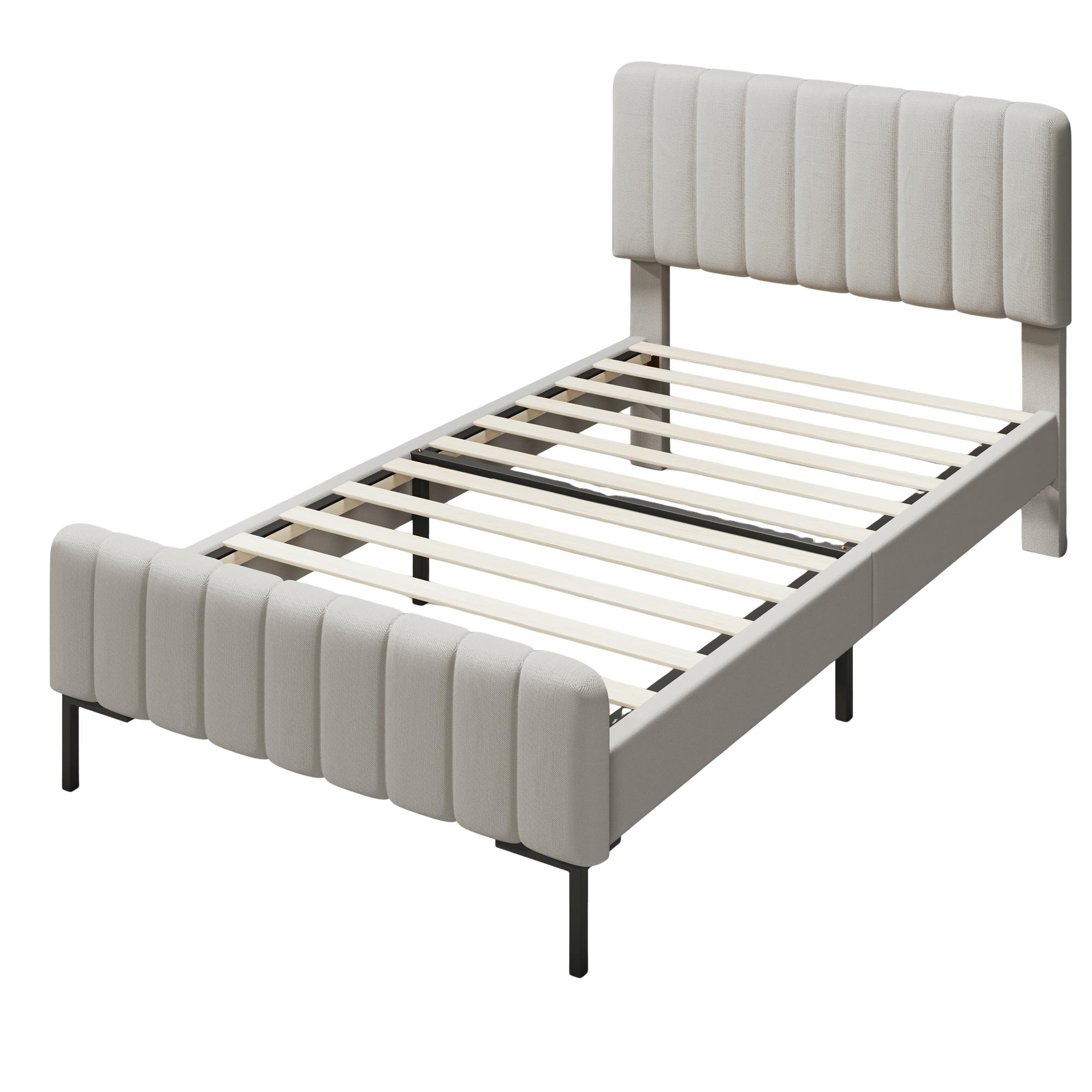 POLSTERBETT 90/200 cm in Grau-Beige mit Lattenrost und verstellbarem Kopfteil - Beige, Textil (90/200cm) - Oxeza