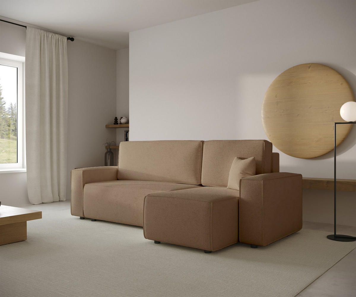 ECKSOFA Copertino Hellbraun beidseitig montierbar - Hellbraun/Schwarz, Kunststoff/Textil (244/145cm) - Selsey