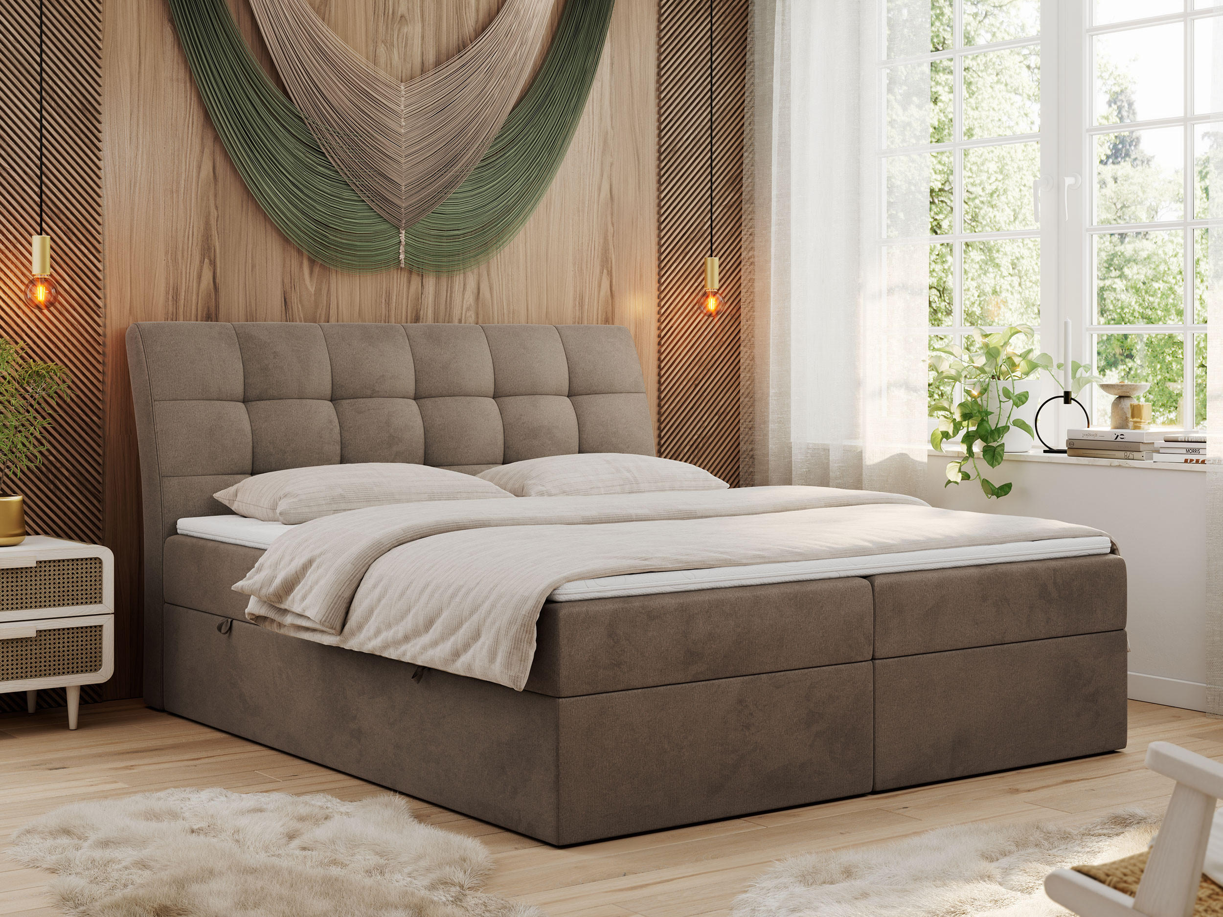 BOXBETT DIEGOS 200/200 Braun Velvet - H4 - Braun, Holz/Textil (200/200cm) - MKS