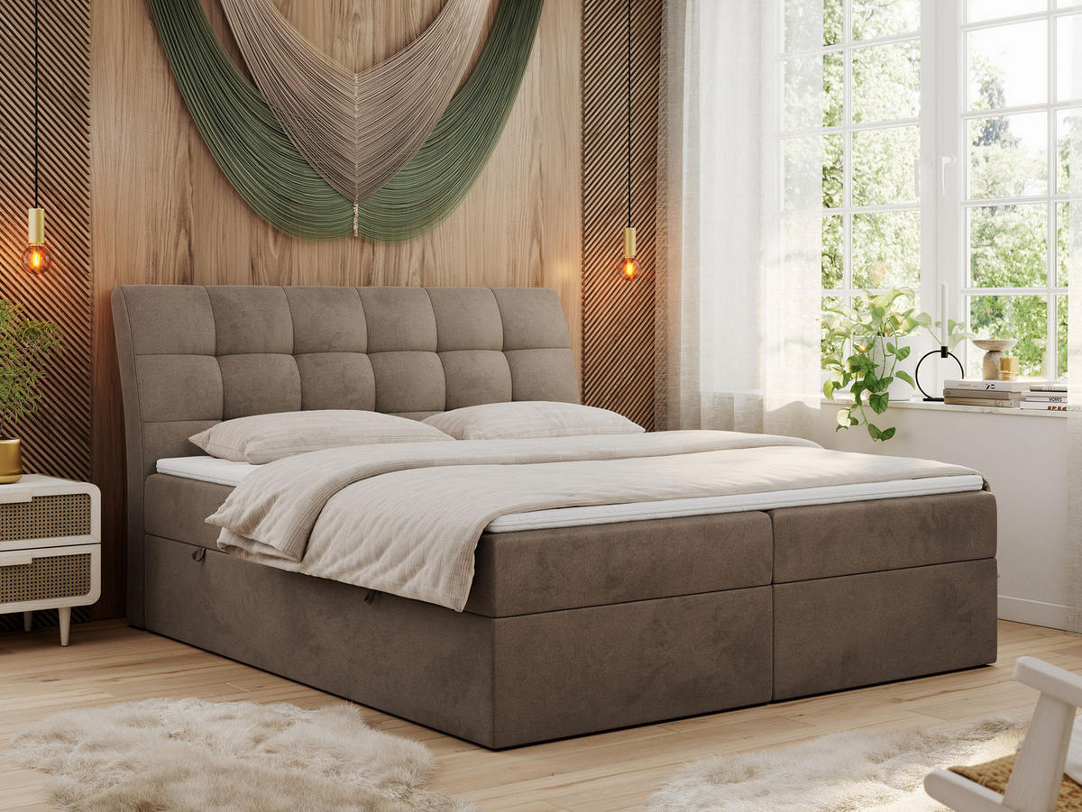 BOXBETT DIEGOS 120/200 Braun Velvet - H3 - Braun, Holz/Textil (120/200cm) - MKS