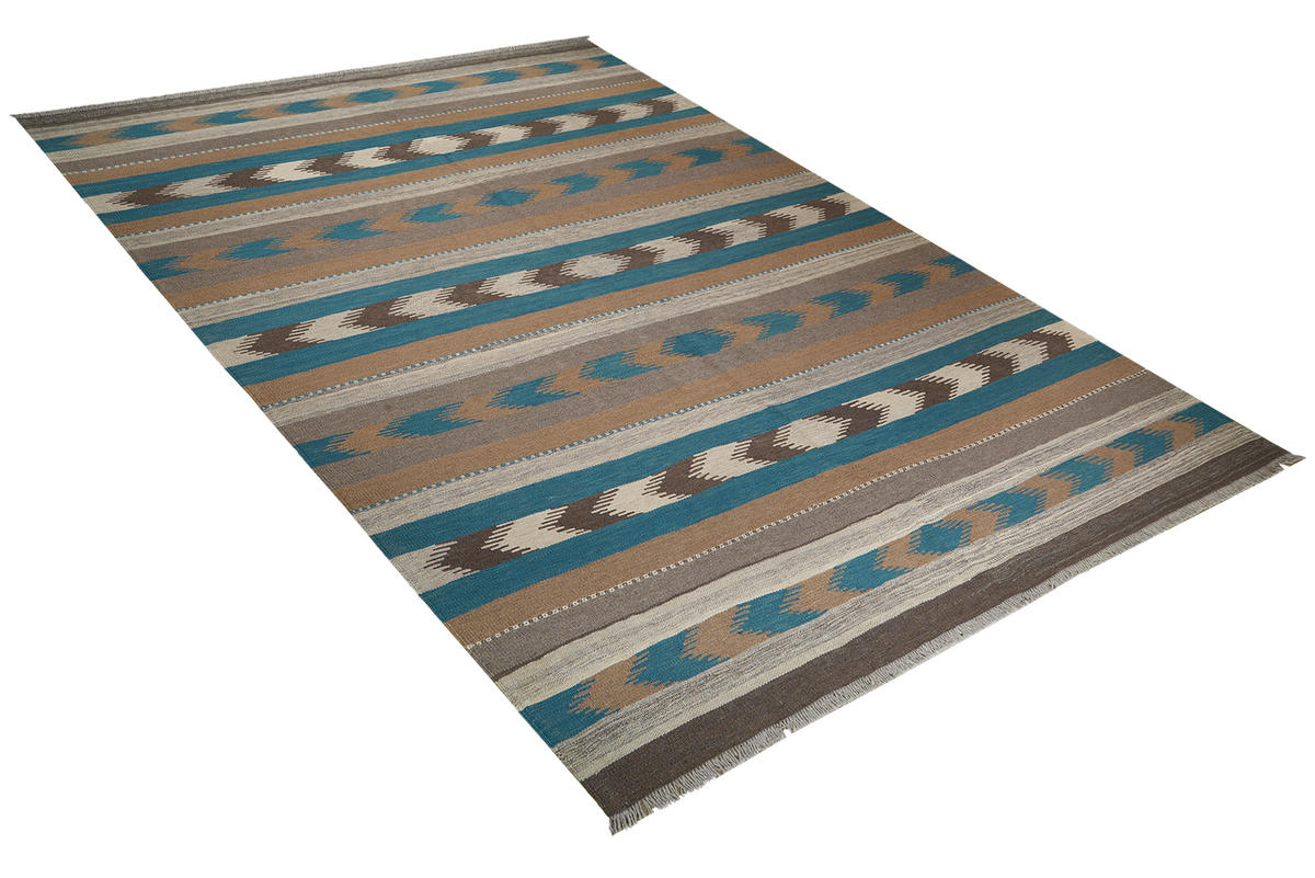 HANDWEBTEPPICH Kelim Gashgai Blaugrau 300/197 cm Schurwolle - Blaugrau, Textil (197/300cm) - Looma