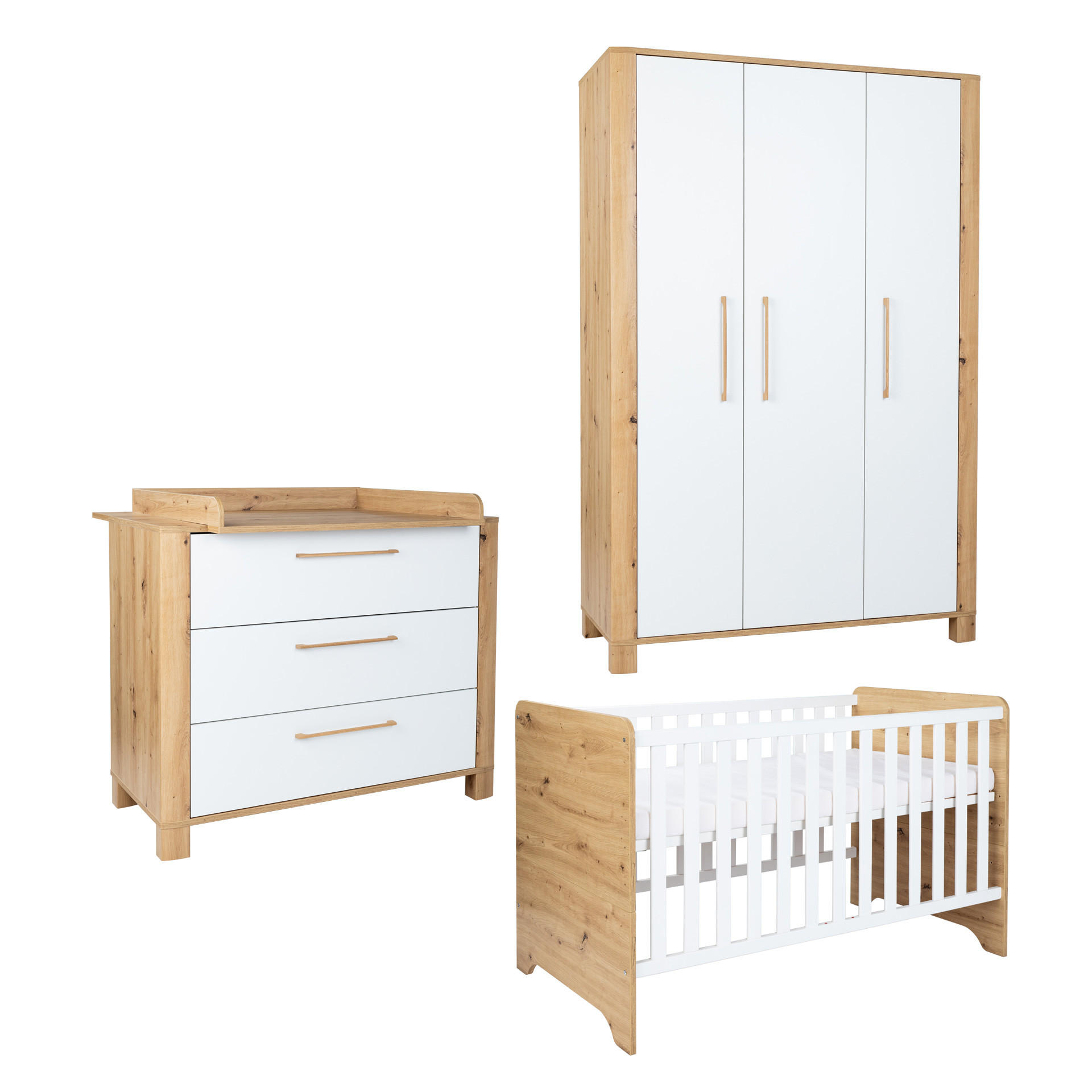 BABYZIMMER SET Marlon 3-tlg. - Weiß/Eiche Artisan, Holz/Holzwerkstoff (1/1/1cm) - arthur berndt