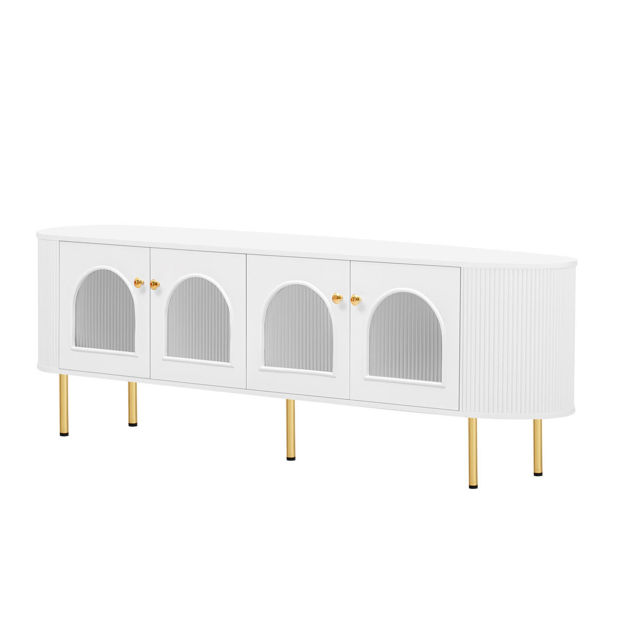 LOWBOARD 170/35/55 cm aus MDF mit 4 Glastüren Weiß/Gold - Weiß, Holzwerkstoff (170/55/35cm) - Modenvie