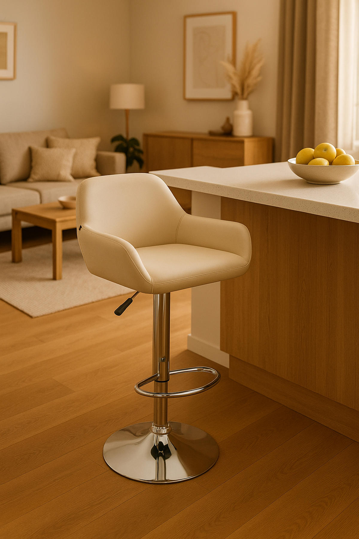 BARHOCKER 2er Set Prag Kunstleder chrom creme - Chromfarben/Creme, Kunststoff/Metall (51/109/52cm) - TPFLiving