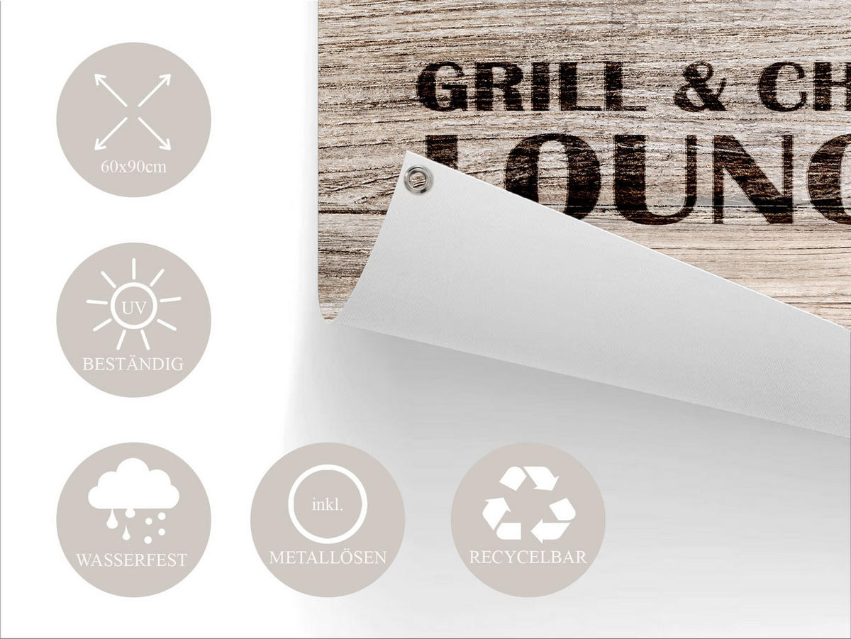 GARTEN-POSTER 90x60 cm Grill & Chill - Beige, Kunststoff (60/90/2cm) - artissimo