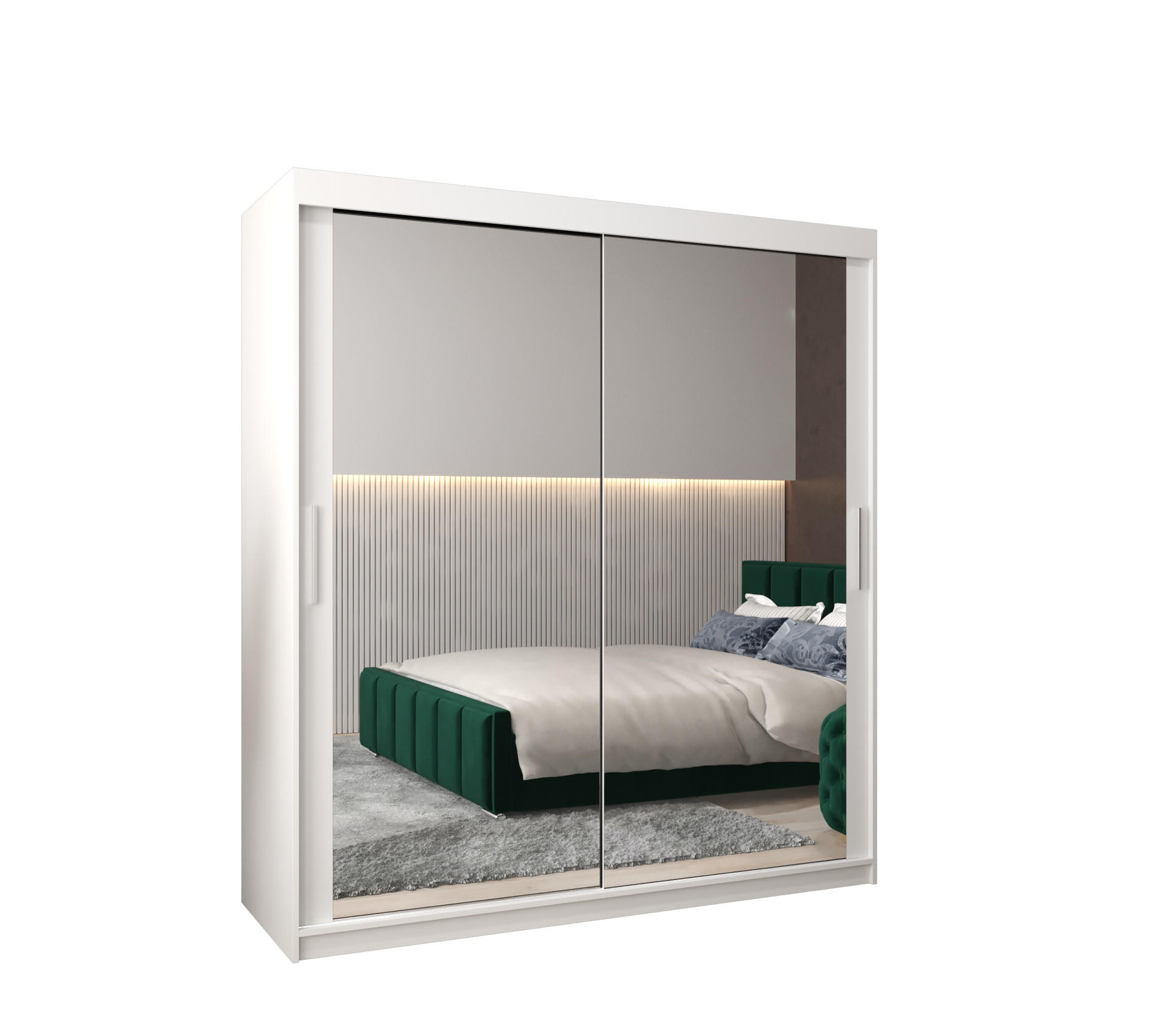 SCHWEBETÜRENSCHRANK 200/180/62 2-türig - Silberfarben/Weiß, Holz/Kunststoff (180/200/62cm) - MÖBEL KRYSPOL
