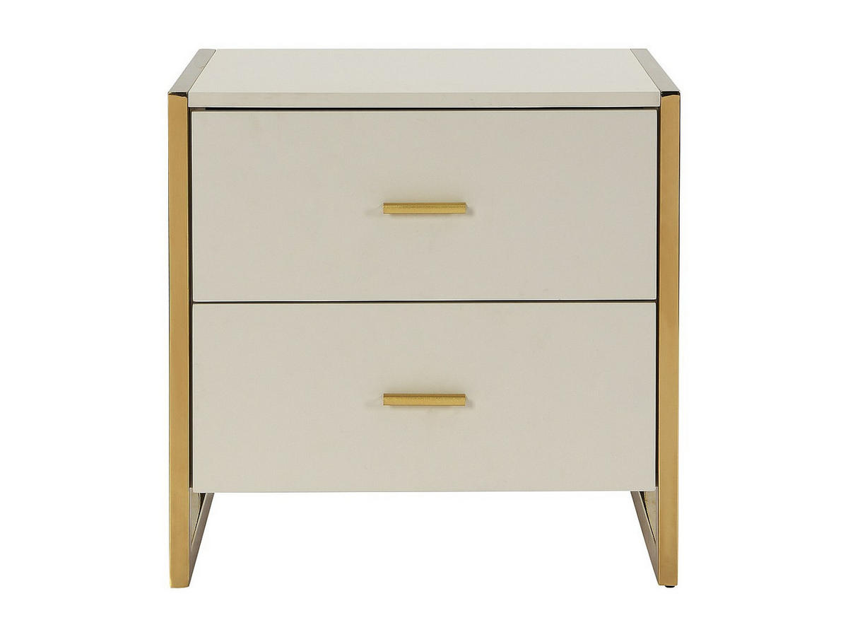 NACHTTISCH mit 2 Schubladen - MDF - Beige & Goldfarben - OMBRELIA - Beige, Holz (40/50/50cm) - Pascal Morabito