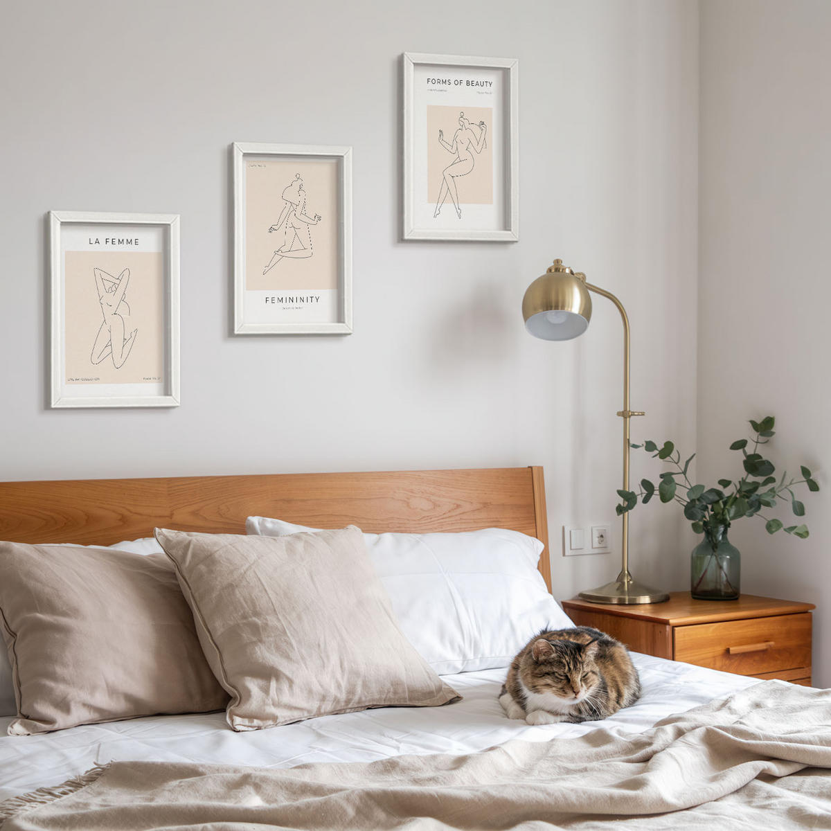 BILDER SET 3er Set - 20x30 cm Weißer Rahmen - Poster mit minimalistischen Frauensilhouetten - Weiß, Kunststoff (20/30cm) - TULUP