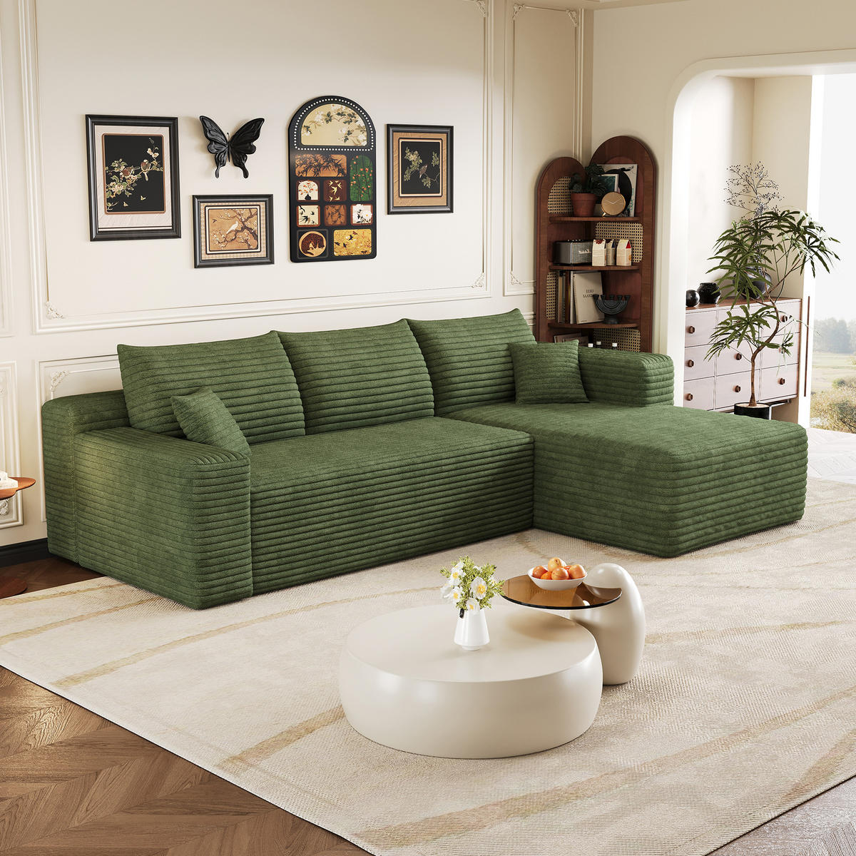 ECKSOFA Stoff Grün modular - Grün, Textil (241/151cm) - WISHDOR