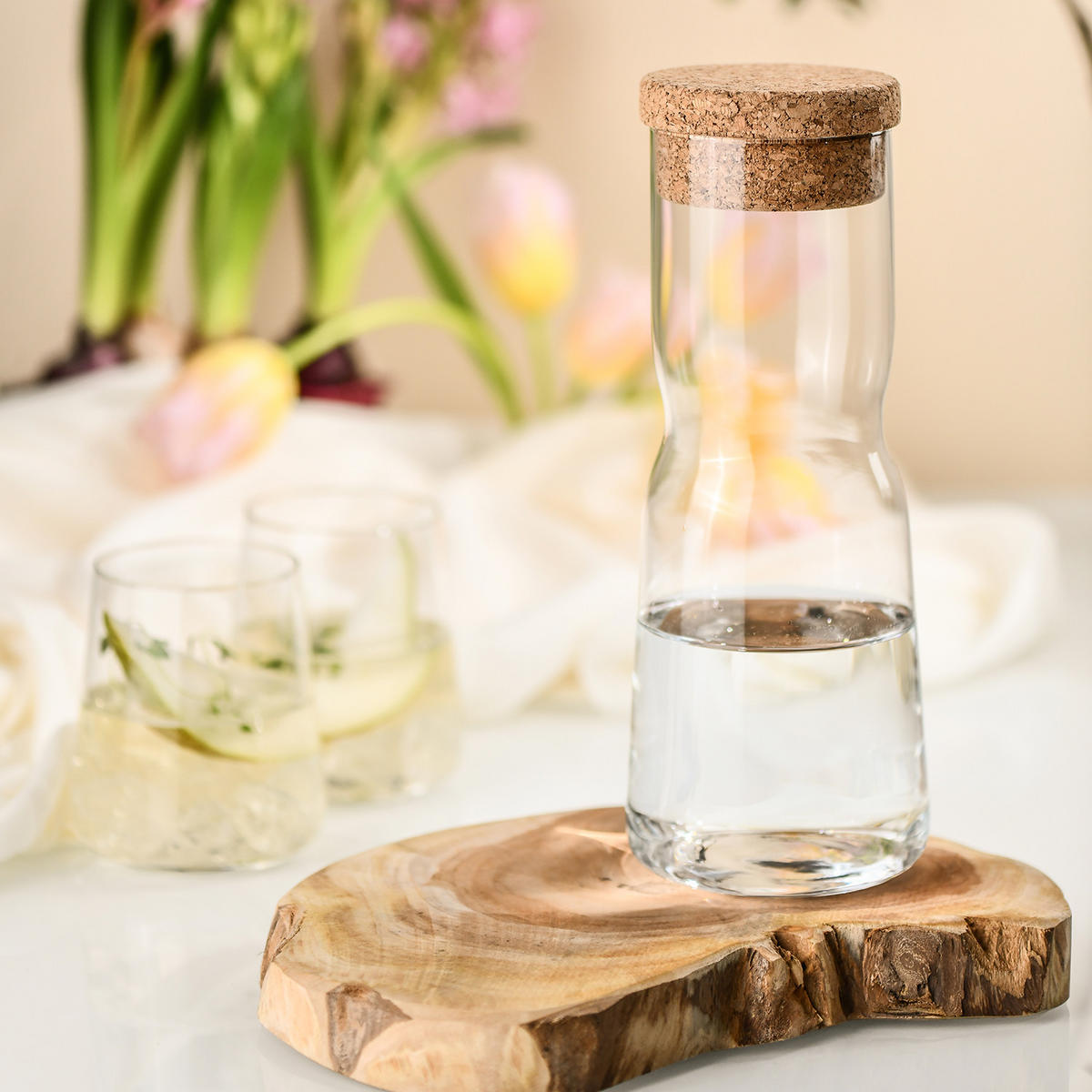 KARAFFE MIT KORK DECKEL, 1 Stk., 1000 ml - Transparent, Glas (1L) - Krosno Glass