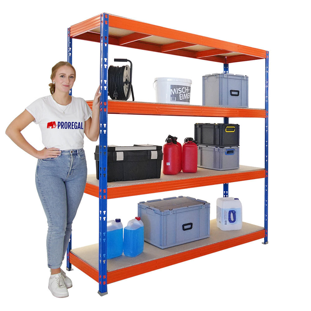 SCHWERLASTREGAL Rhino 200x200x60 cm 4 Spanplatten-Ebenen 16mm Fachlast 500 kg Blau/Orange - Blau/Orange, Metall (200/200/60cm) - PROREGAL