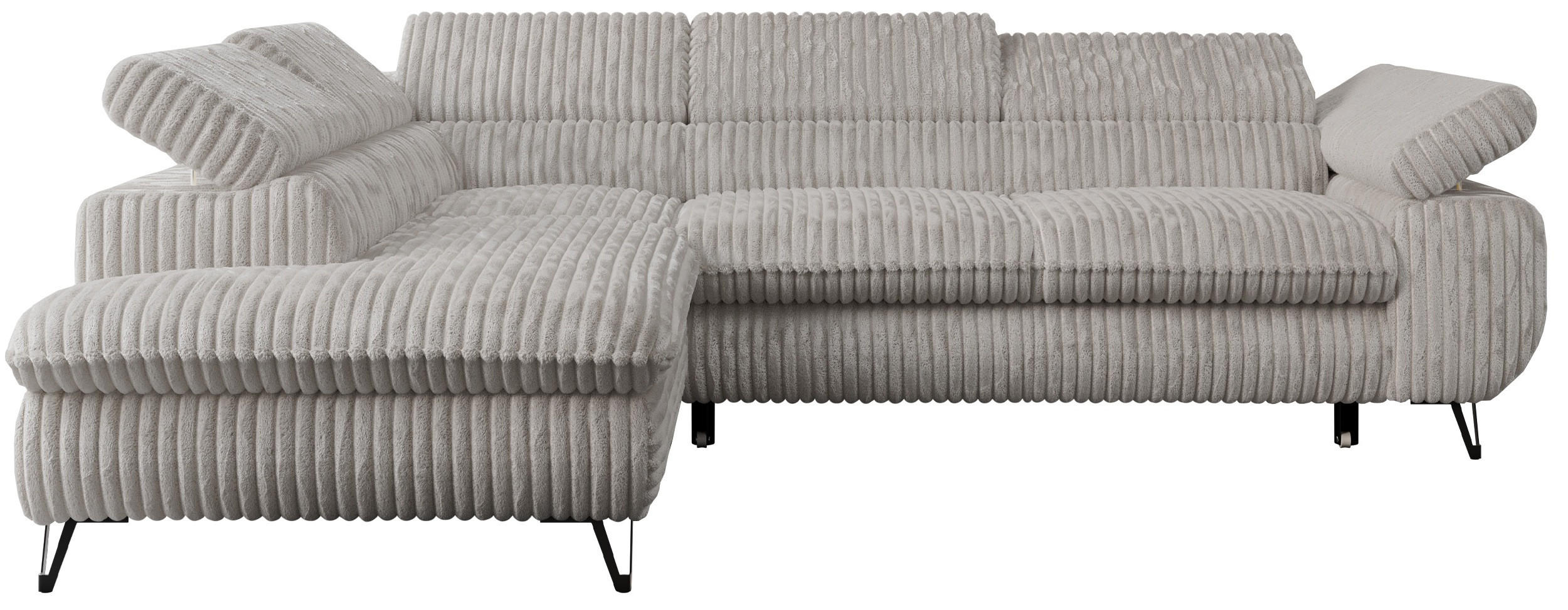 ECKSOFA PETER L Hellgrau Cord - Links Seite - Hellgrau/Schwarz, Textil/Metall (208/273cm) - MKS