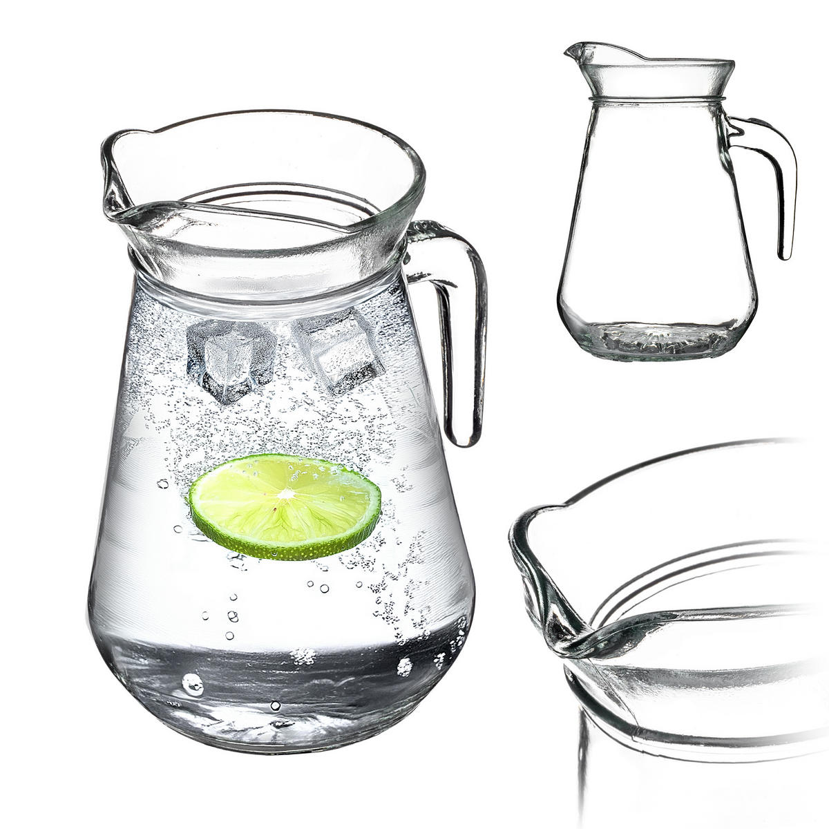 GLASKRUG mit Auslauf und handlichem Griff, 1.3L - Transparent, Glas (1.3L) - KADAX