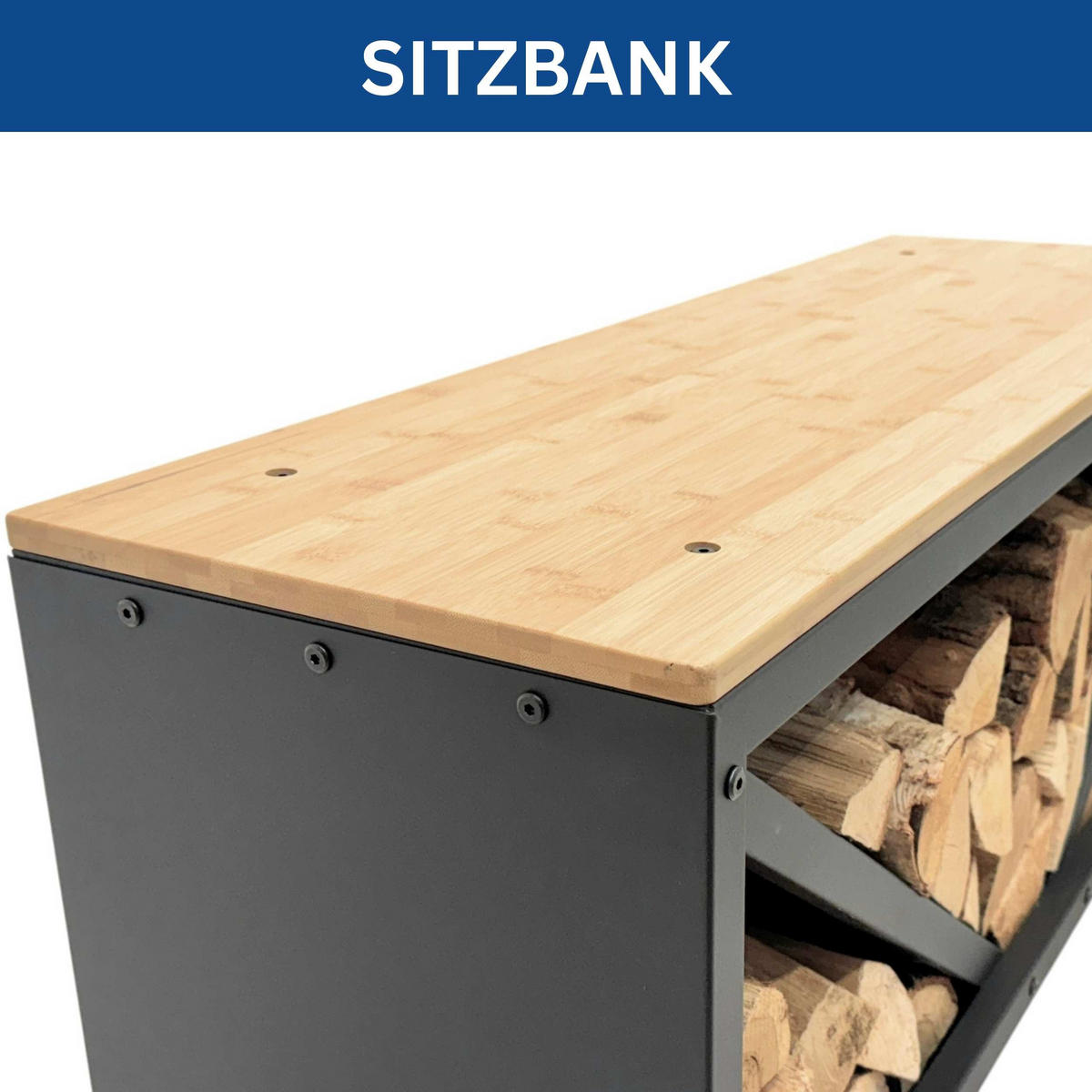 KAMINHOLZREGAL mit Sitzbank für Innen Metall Schwarz - Schwarz, Metall (102/40/35cm) - DanDiBo