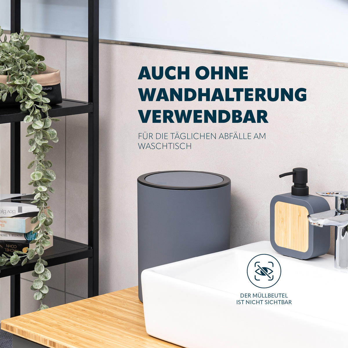 KOSMETIKEIMER SAVONA,5 Liter, grau - Grau, Kunststoff (19/24.5/19cm) - bremermann