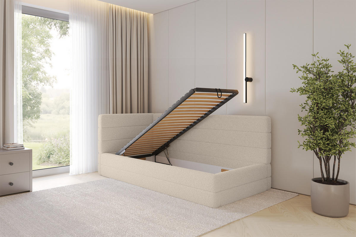 EINZELLBETT Jugendbett mit Bettkasten, Rechts - BEMY 80x200 Dunkelbeige - Taupe, Holzwerkstoff/Textil (80/200cm) - ALTDECOR