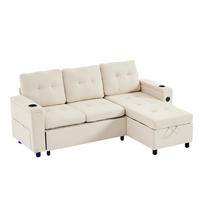 3-SITZER SCHLAFSOFA Vliesstoff Beige mit Stauraum, LED, USB und Typ-C - Beige, Holzwerkstoff/Textil (208/146cm) - WISHDOR
