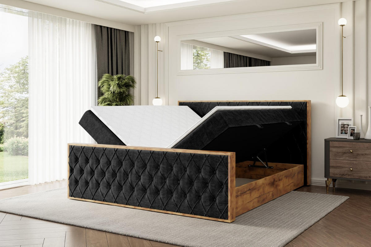 BOXBETT mit Matratze H4 und Lattenrost - LOLLI5-Z - 160x200 - Schwarz Casablanca - Schwarz, Holzwerkstoff (160/200cm) - ALTDECOR